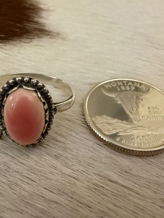 ❤️ Queen Pink Conch Gun Revolver Sterling Western By-Pass Floater Ring Adj 7.75+ - Picture 7 of 15